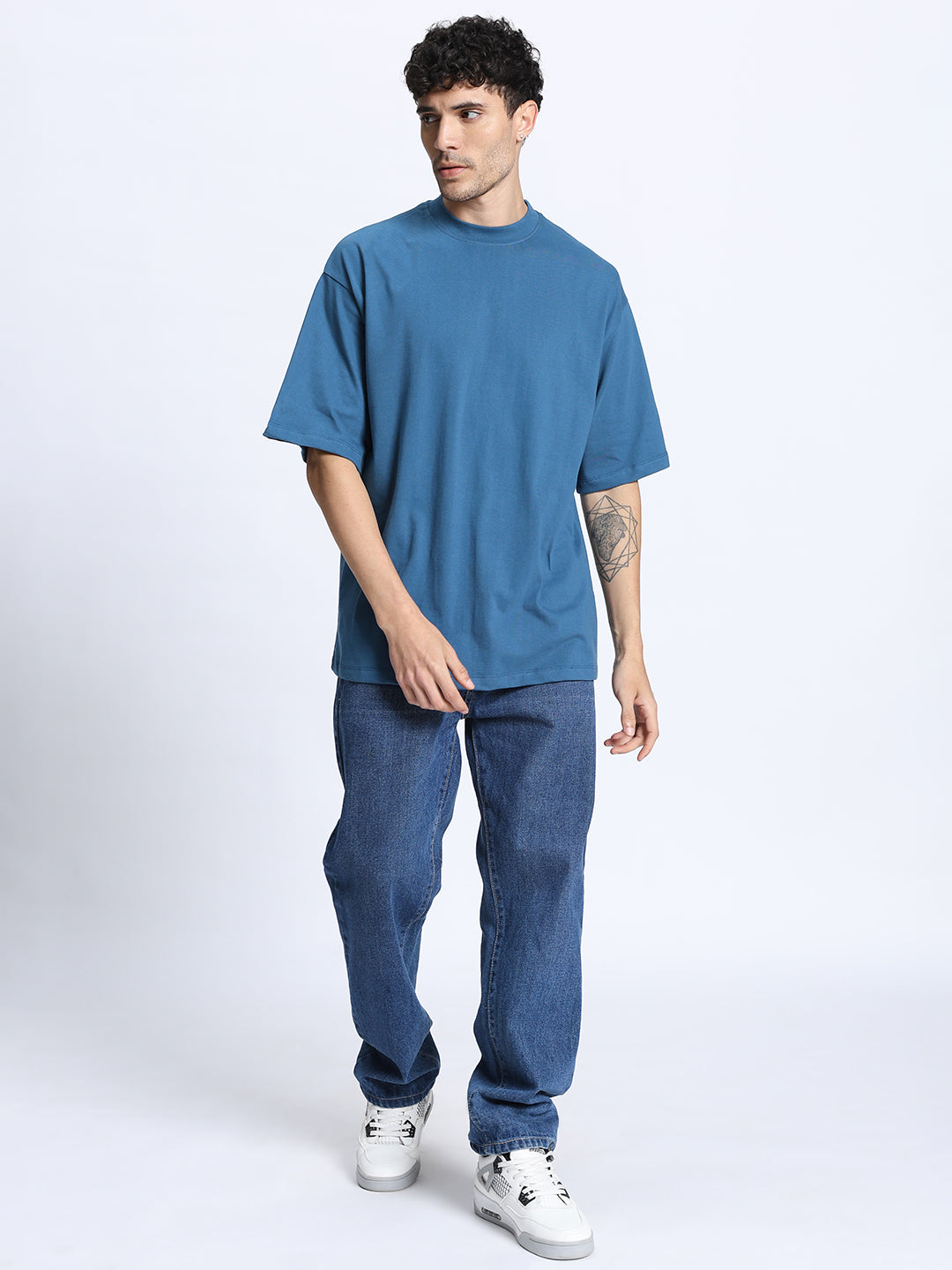 Teal Green Oversized Round Neck Cotton T-Shirt for Men & Women