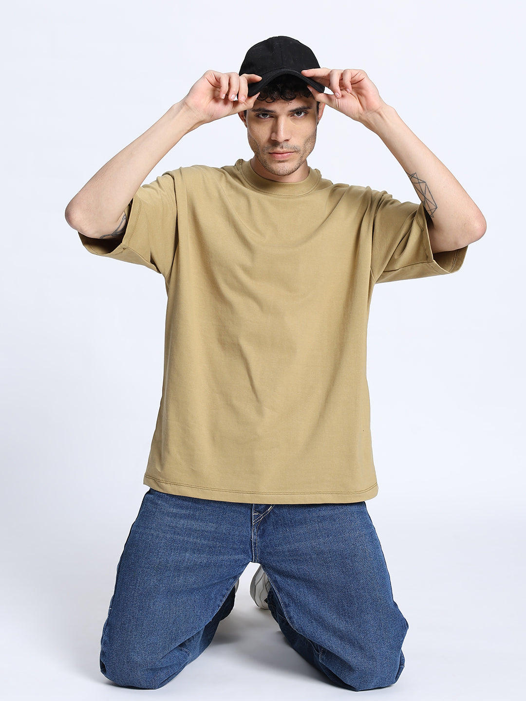 Mustard Oversized Round Neck Cotton T-Shirt for Men & Women