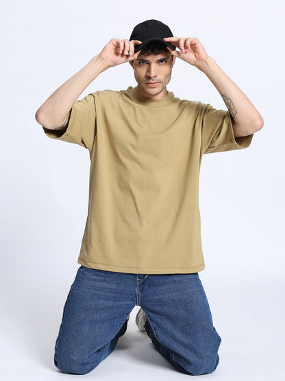 Mustard Oversized Round Neck Cotton T-Shirt for Men & Women