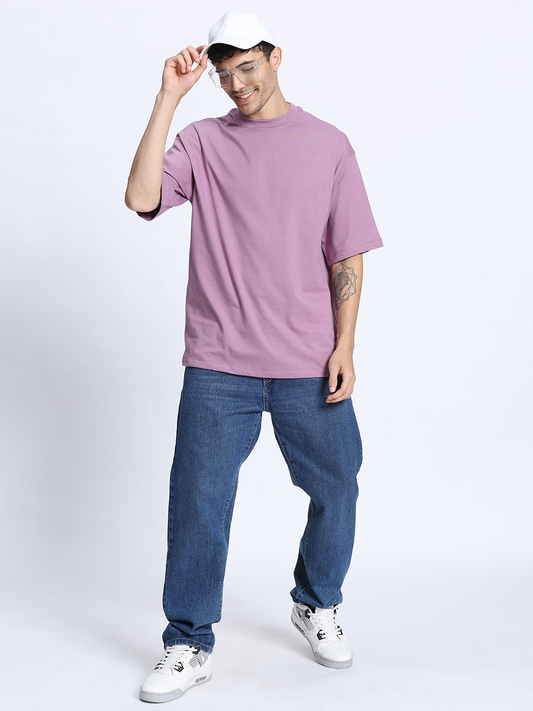 Pastel Violet Oversized Round Neck Cotton T-Shirt for Men & Women